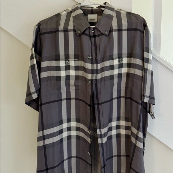 Burberry Gray Plaid Men's Shirt Bethnal Check Print Button-Down Print original